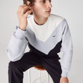 Lacoste Colorblock Cotton Blend Crew Neck Sweatshirt - Mikiny Pánské Černé / Šedé / Bílé | CZ-TTRKjh